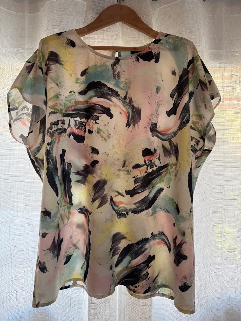 Halogen XL Abstract Brushstroke Short Sleeve Top - Pink, Black, Mint